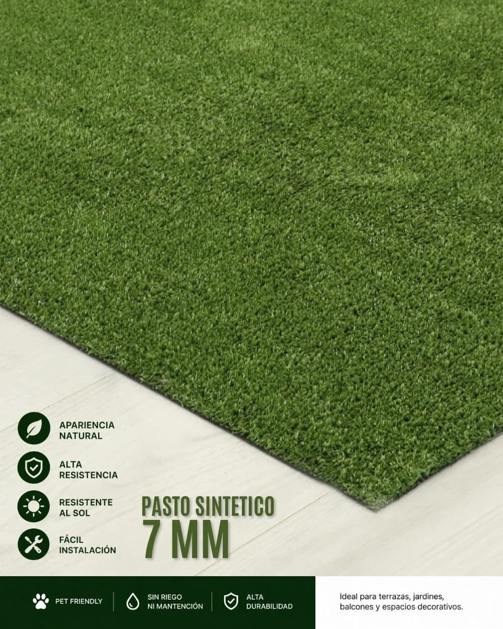 Pasto Sintetico 7mm - Ancho 4m