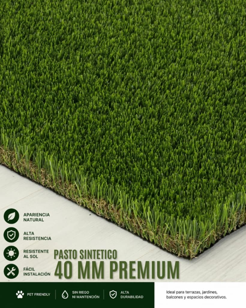 Pasto Sintetico 40mm Premium - Ancho 4m