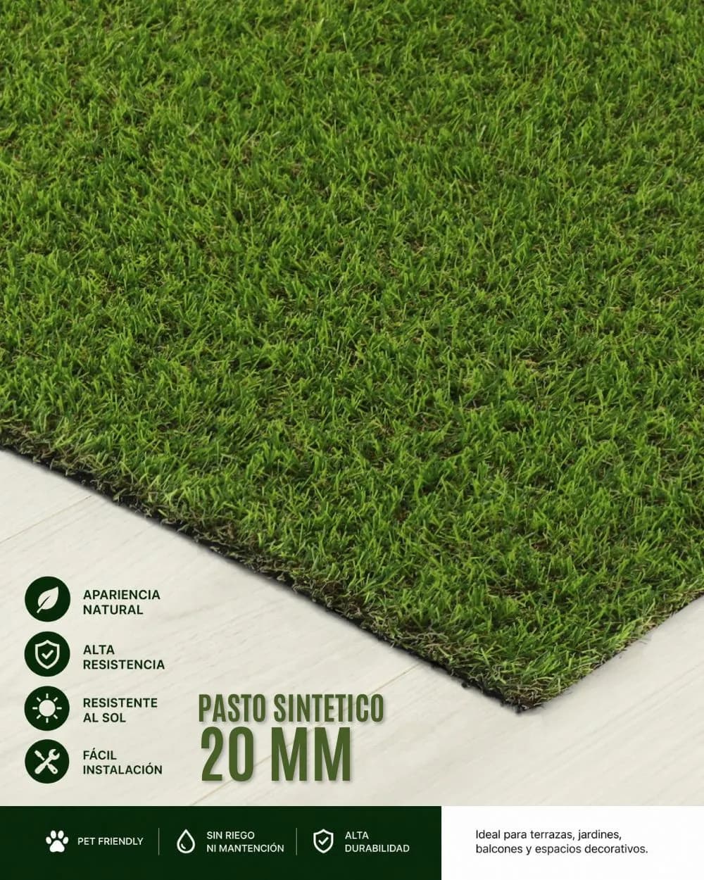 Pasto Sintetico 20mm - Ancho 2m